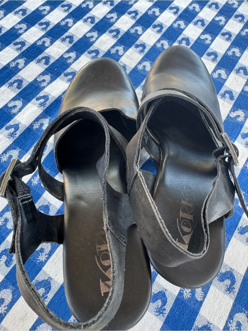 Kork Ease - Abloom Black Leather Strappy Mary Jane Platform Clog Heels Sz 7